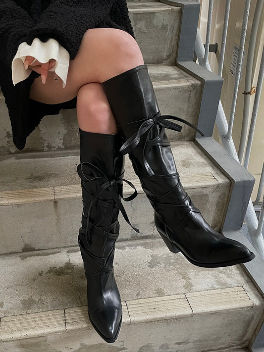 LACE UP LONG BOOTS