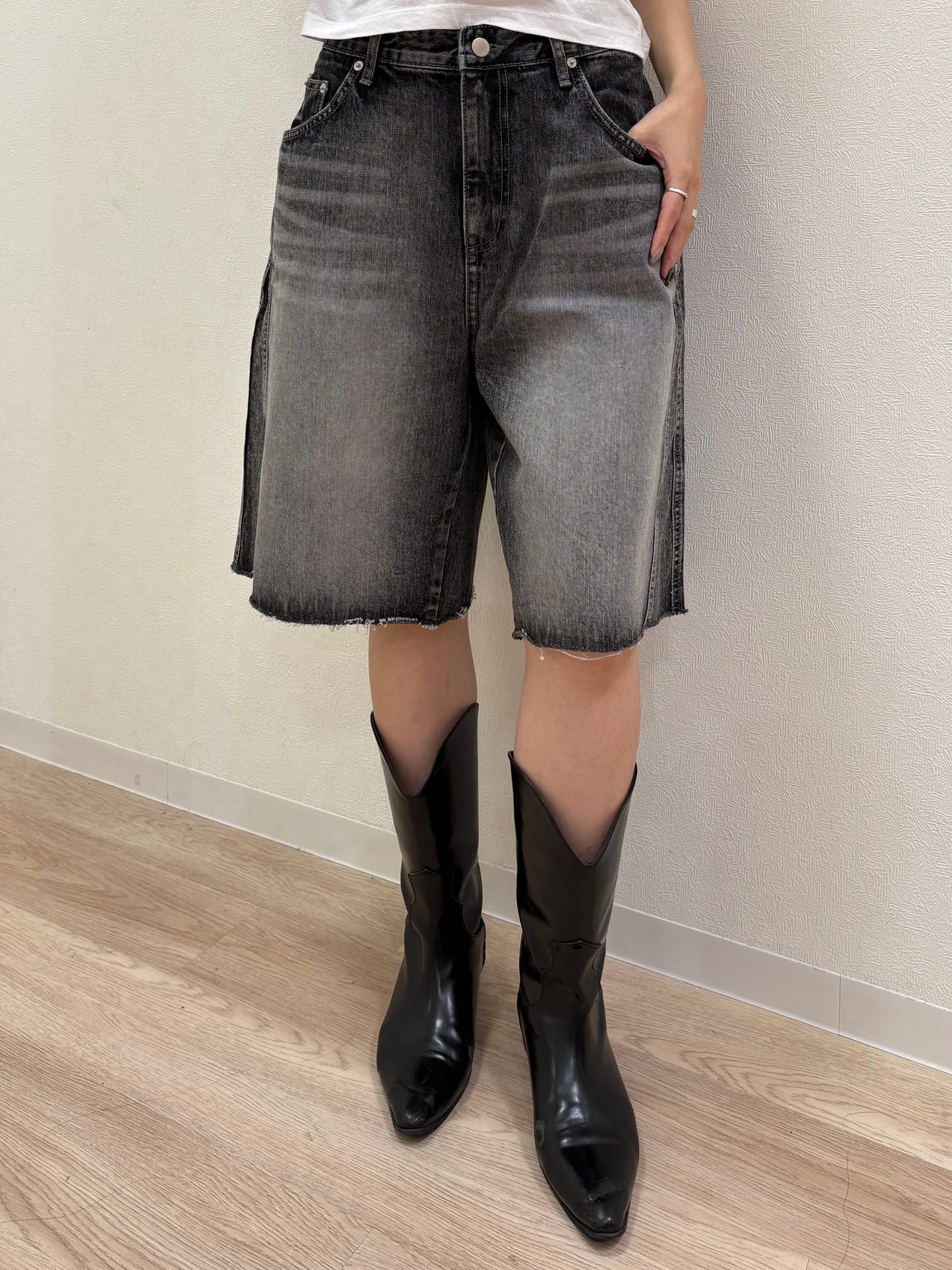Button design half denim