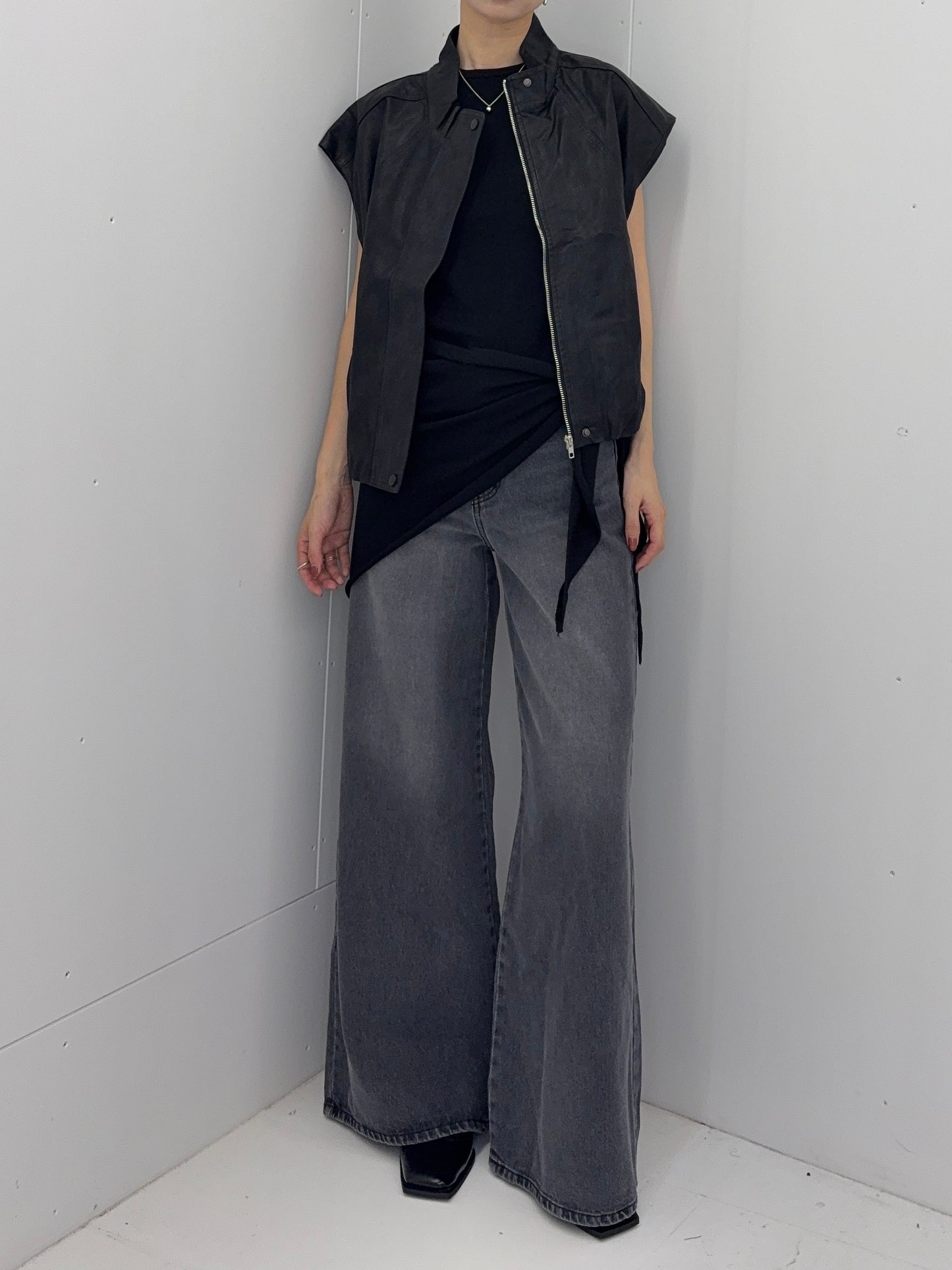 High neck leather vest