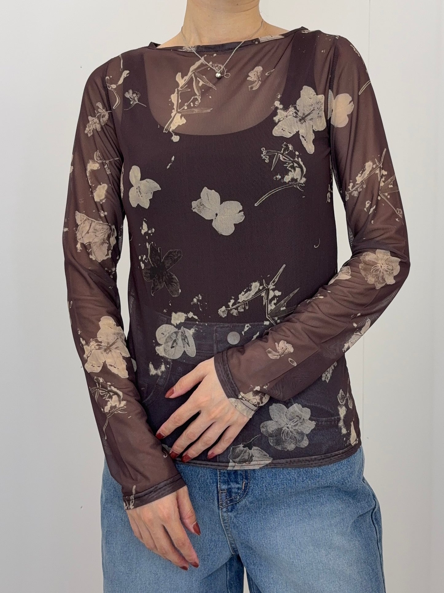 Vintage flower sheer tops