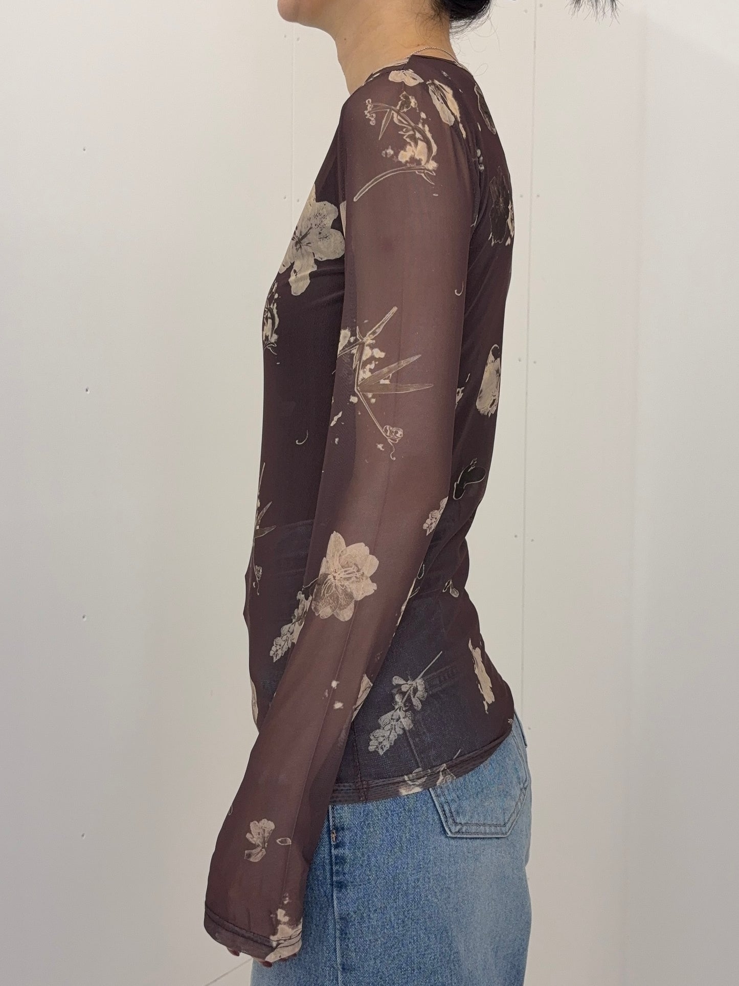 Vintage flower sheer tops