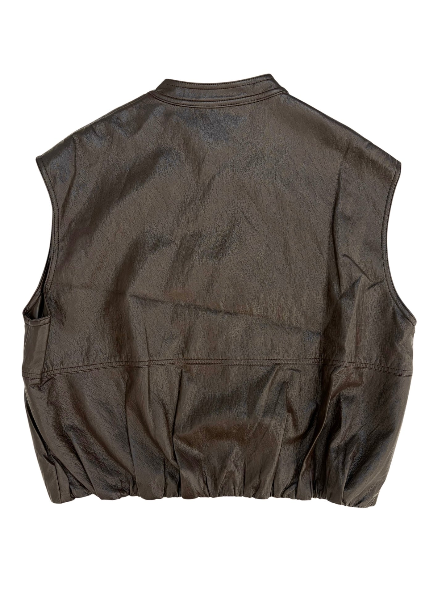 Collarless leather vest