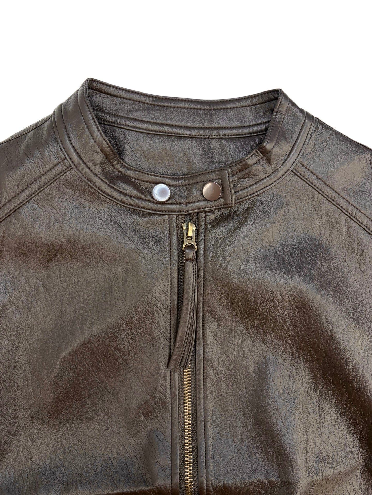 Collarless leather vest