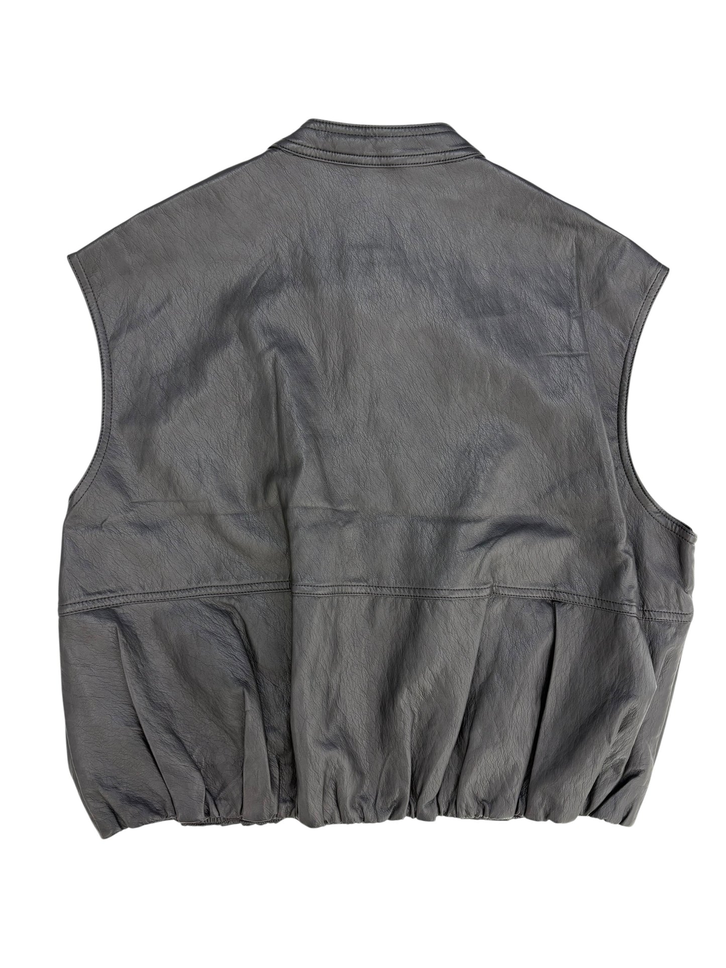 Collarless leather vest
