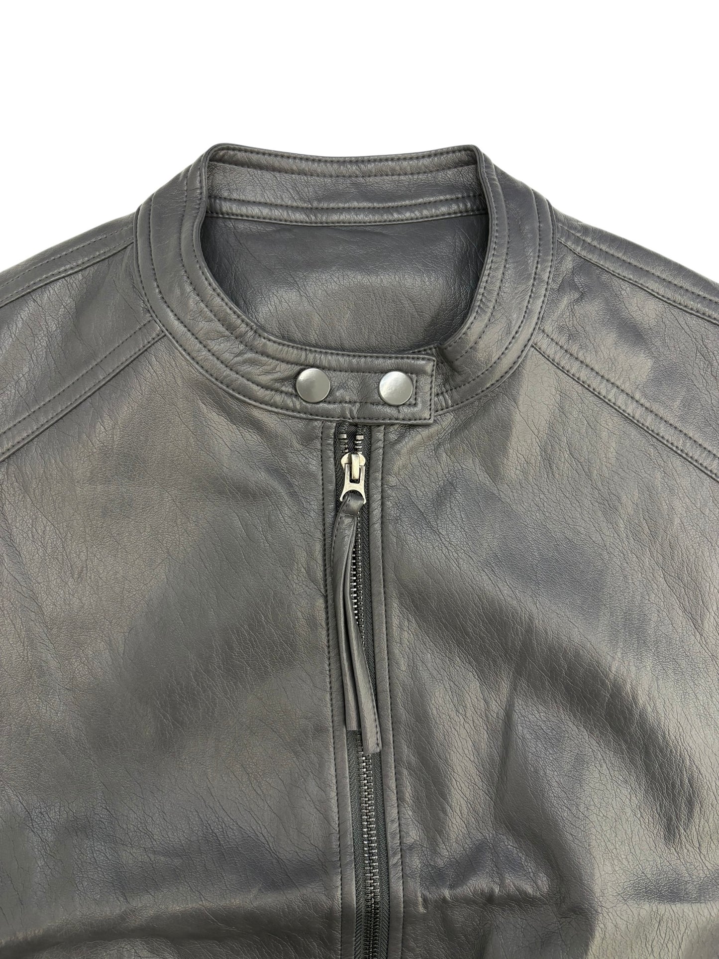 Collarless leather vest