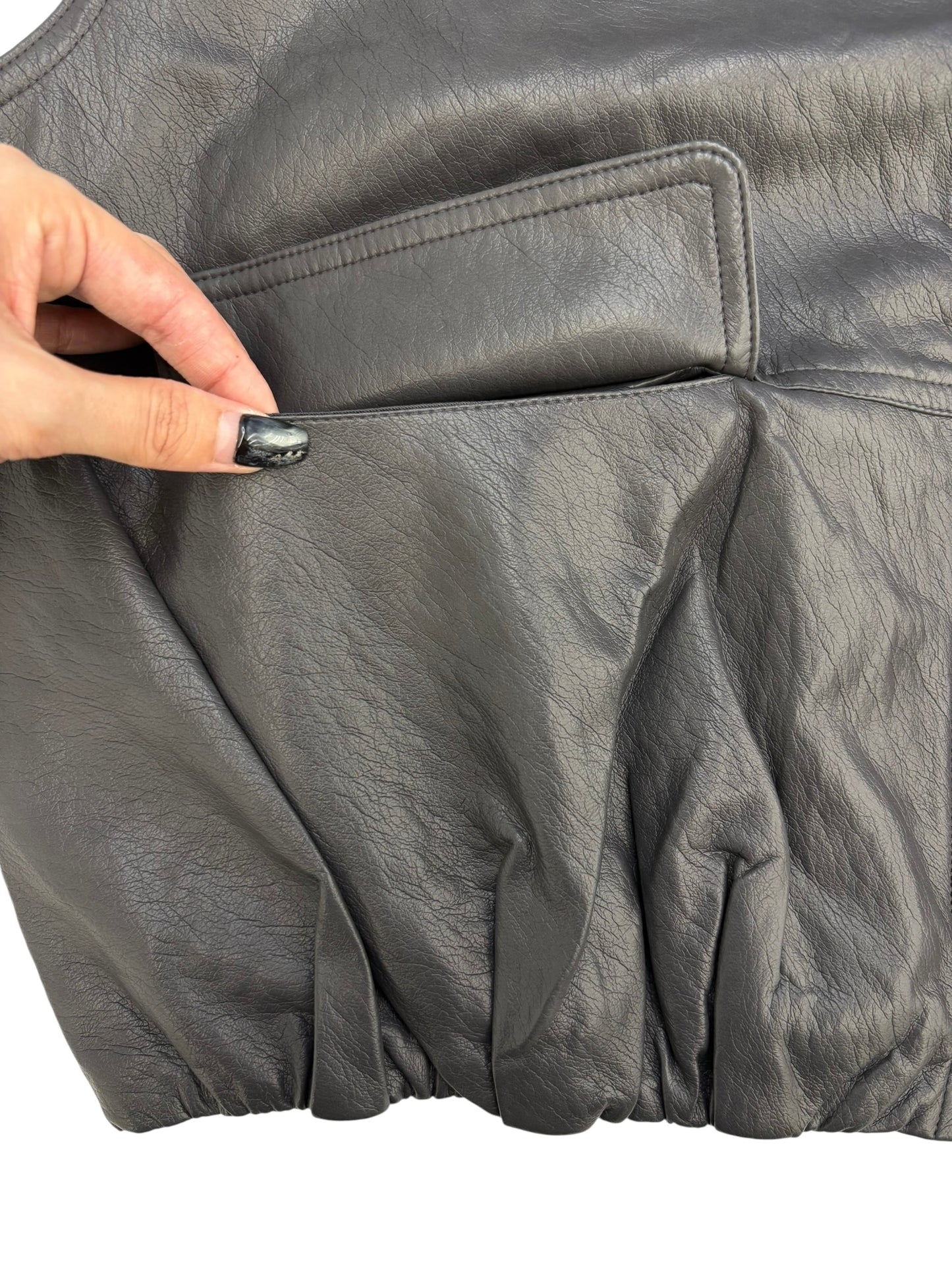 Collarless leather vest
