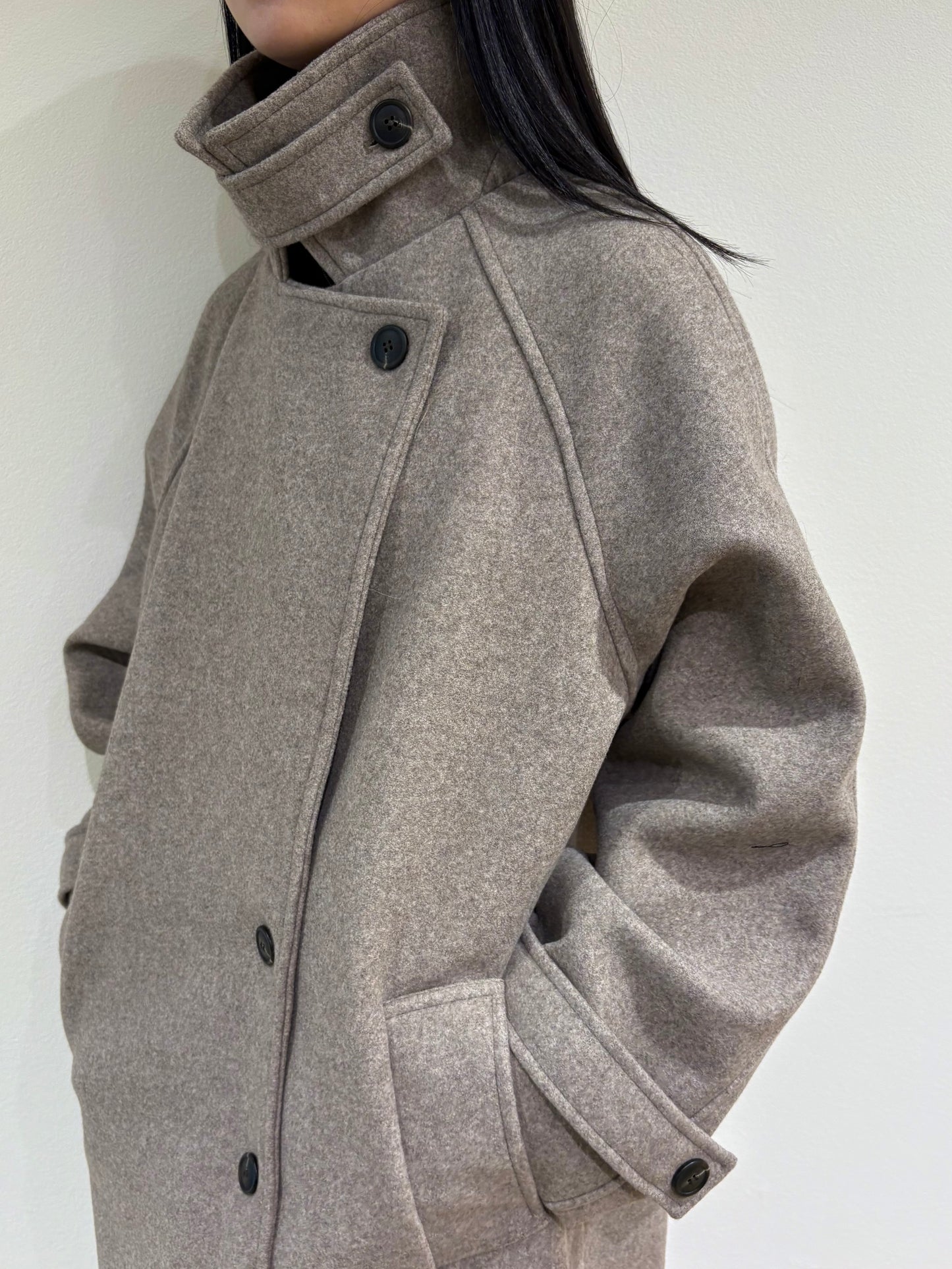 Stand collar wool long coat