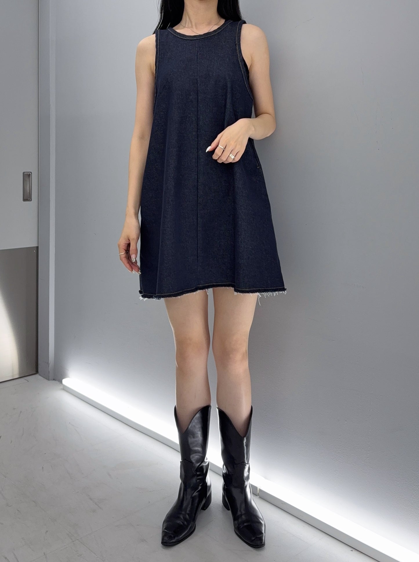 Ribbon denim mini op
