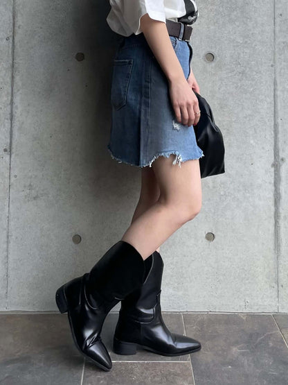DAMAGE DENIM MINI SKIRT