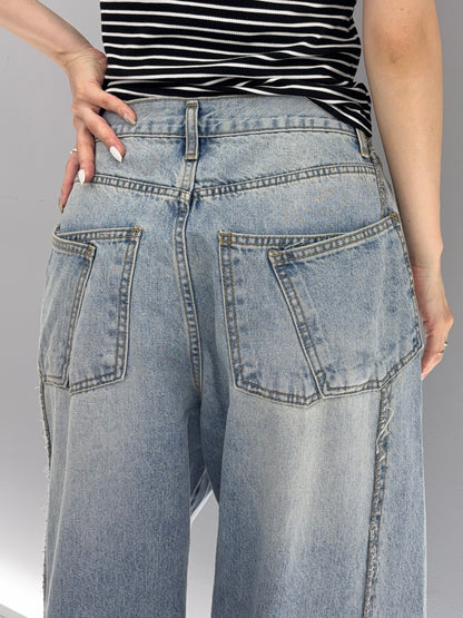 W pocket wide denim