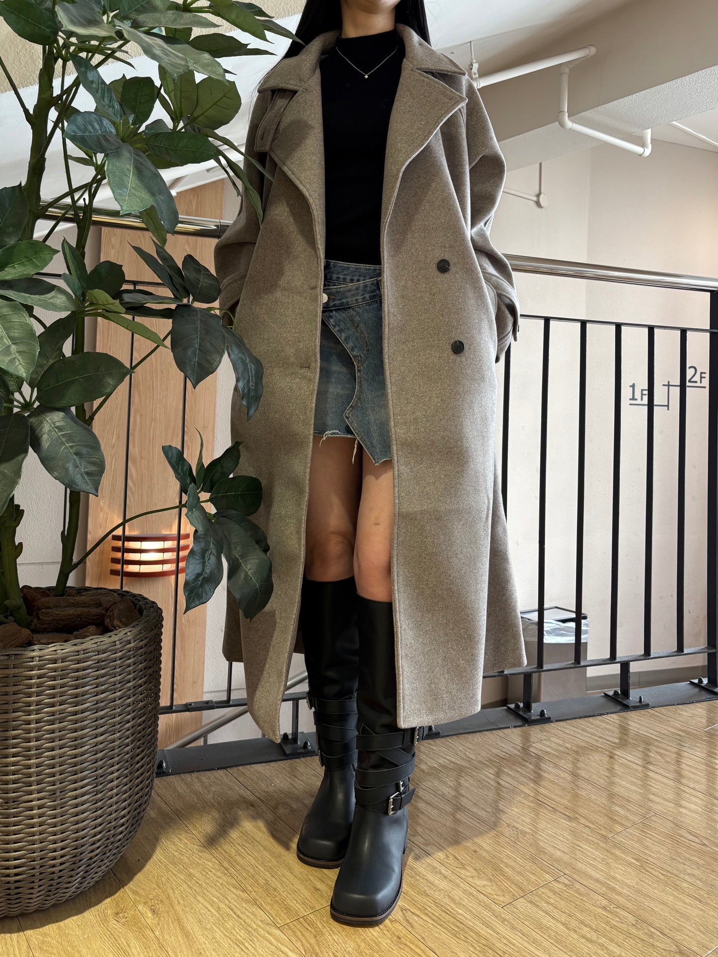 Stand collar wool long coat
