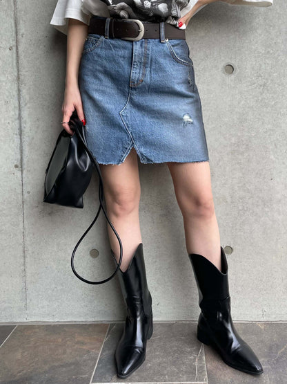 DAMAGE DENIM MINI SKIRT