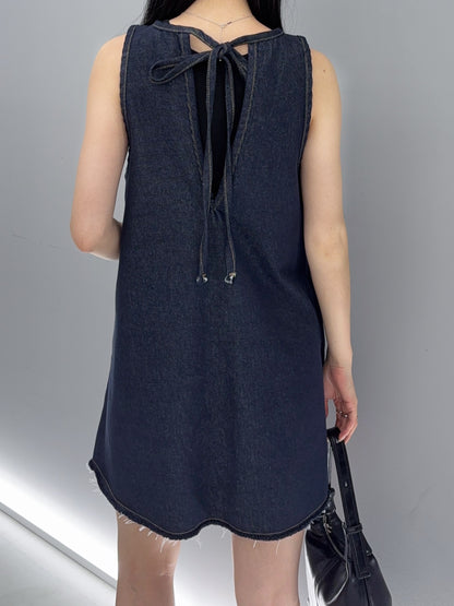 Ribbon denim mini op