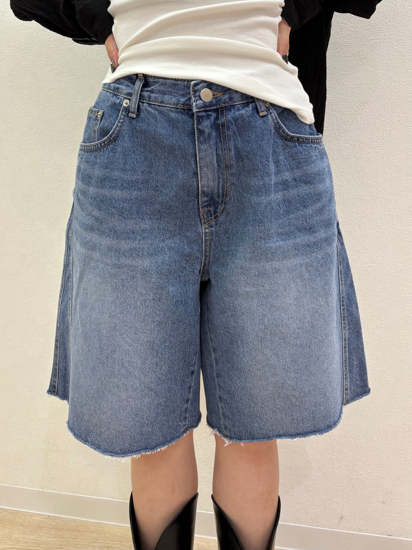 Button design half denim