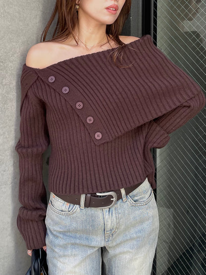 BUTTON OFF SHOULDER KNIT