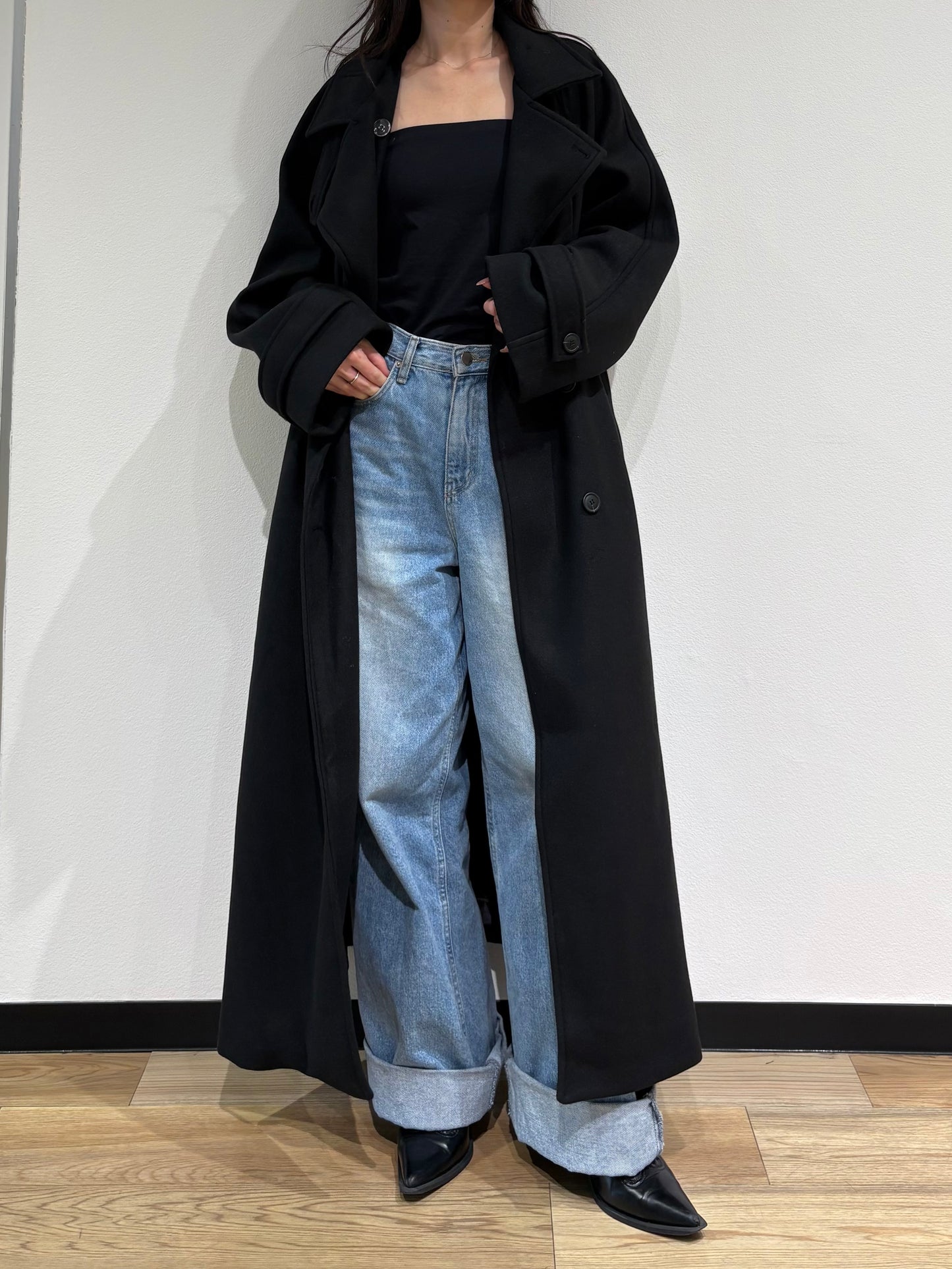 Stand collar wool long coat