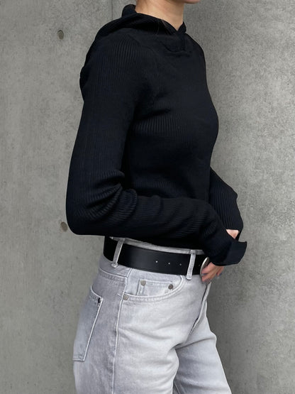HOOD RIB KNIT TOPS
