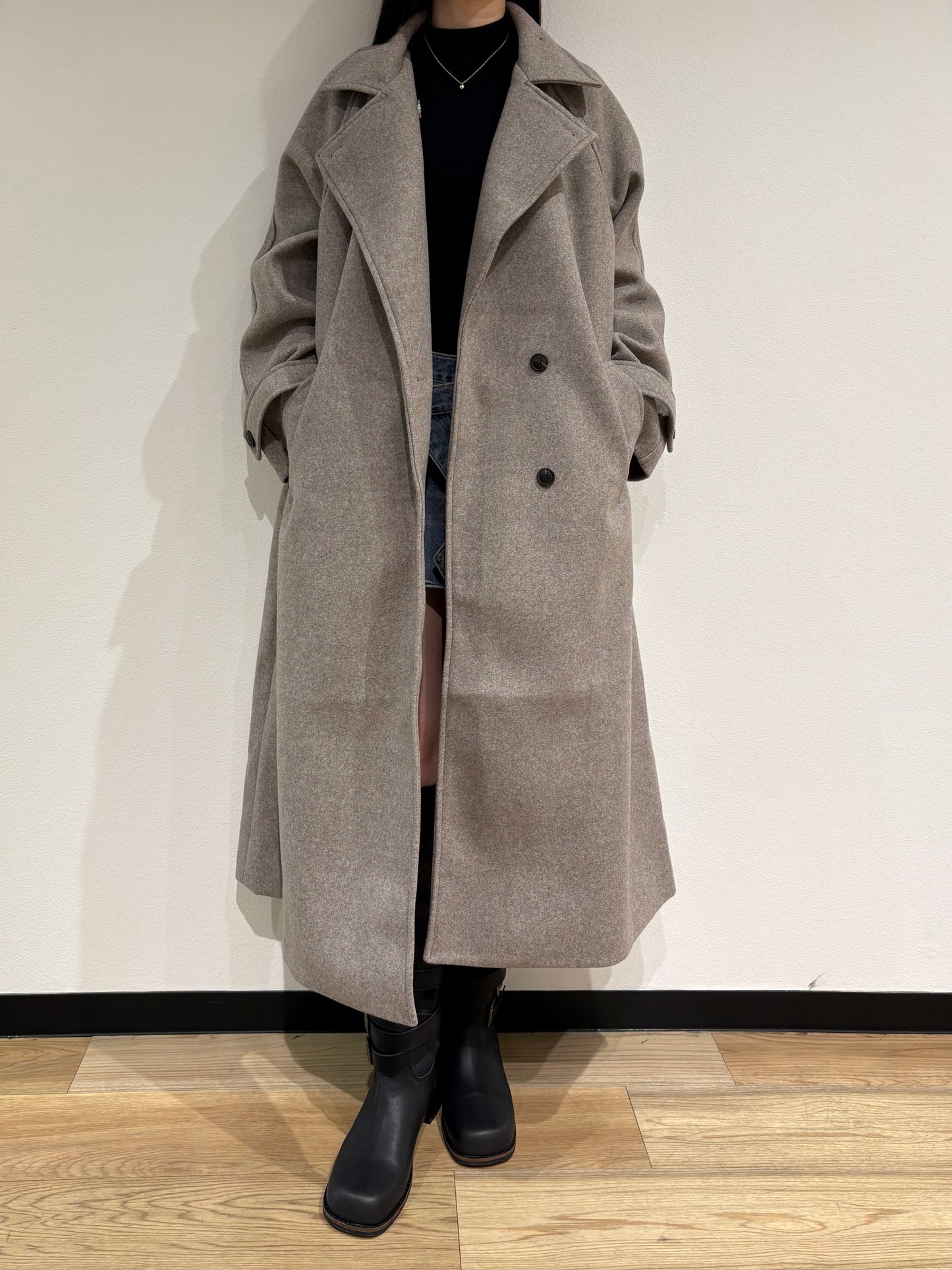 Stand collar wool long coat