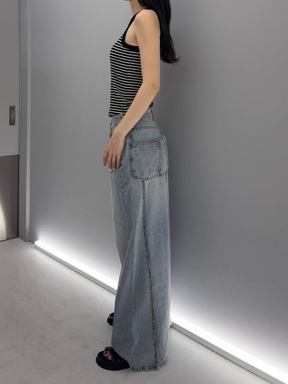 W pocket wide denim