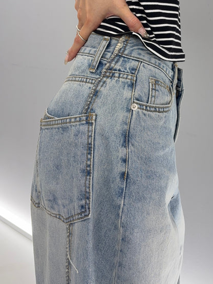 W pocket wide denim