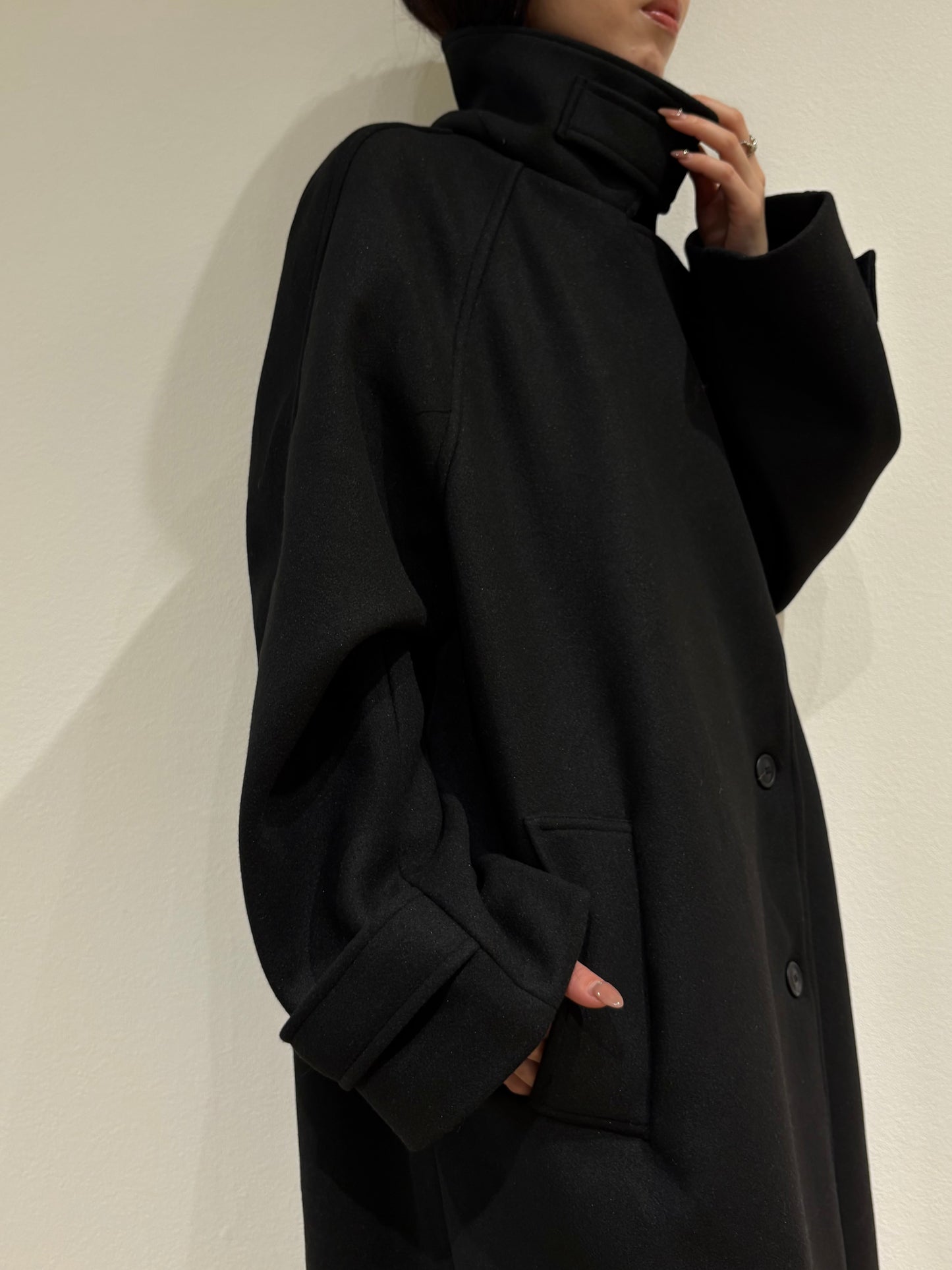 Stand collar wool long coat