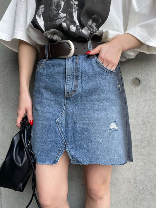 DAMAGE DENIM MINI SKIRT