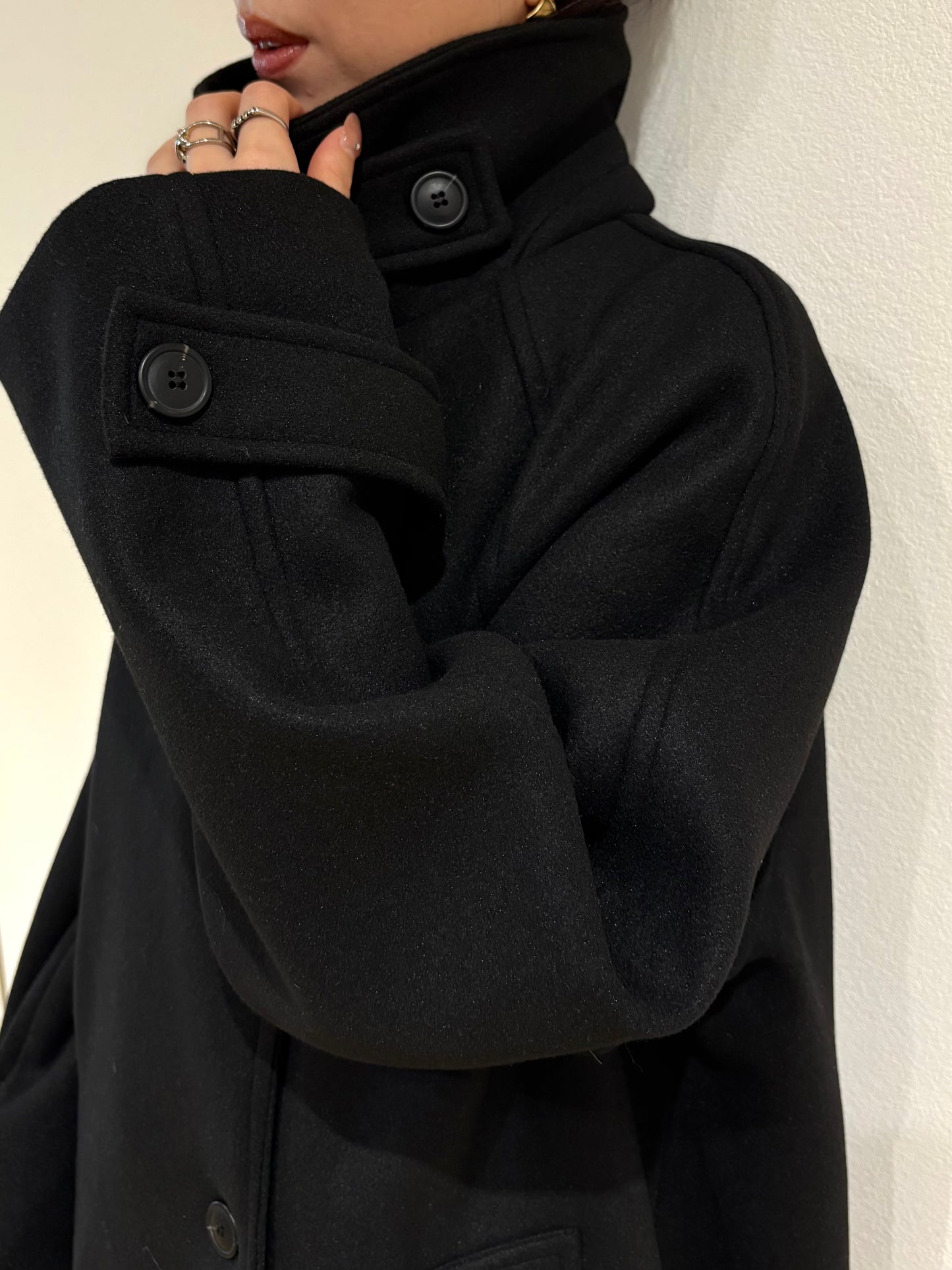 Stand collar wool long coat