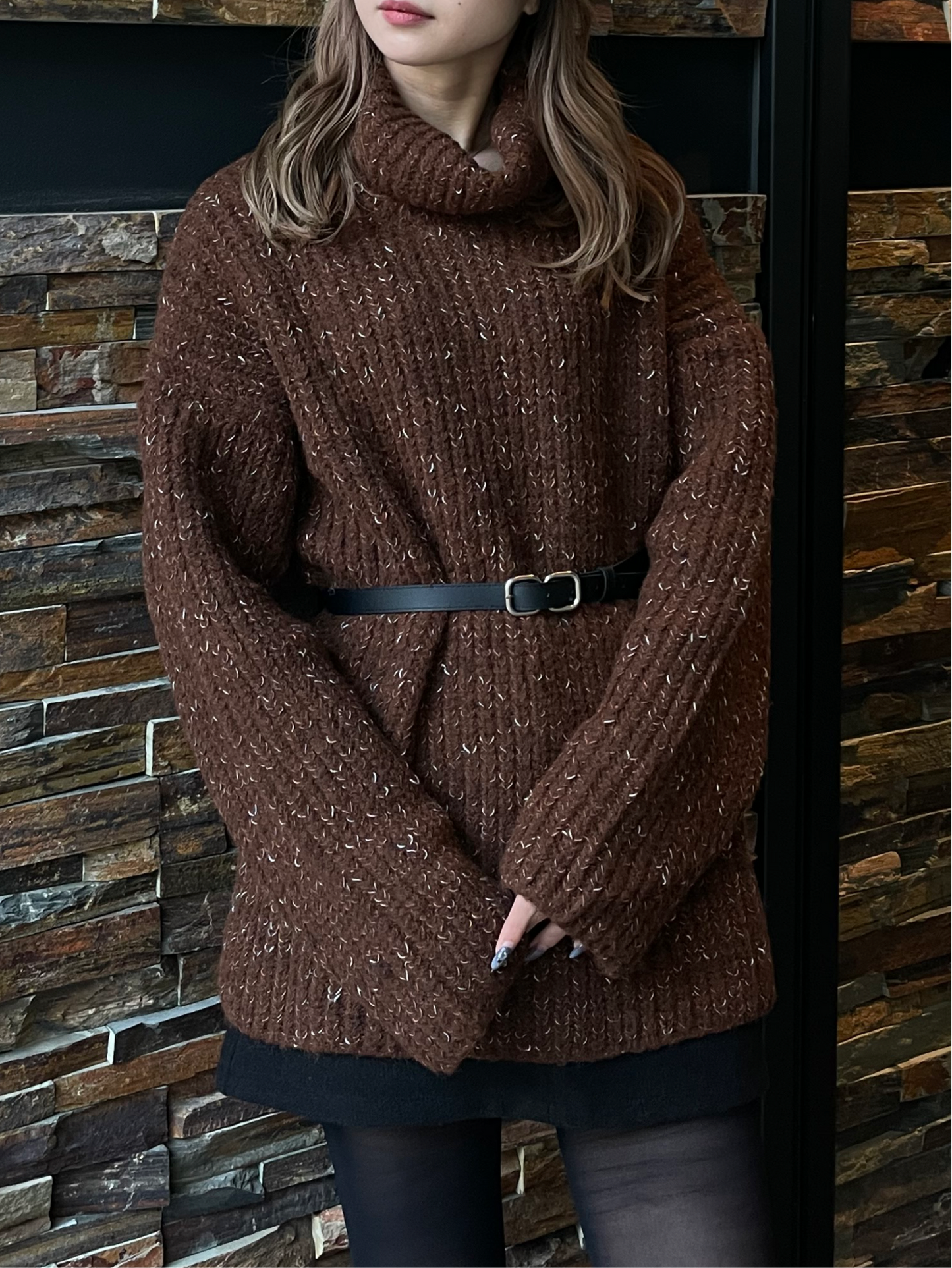 OVER TURTLE MIX KNIT