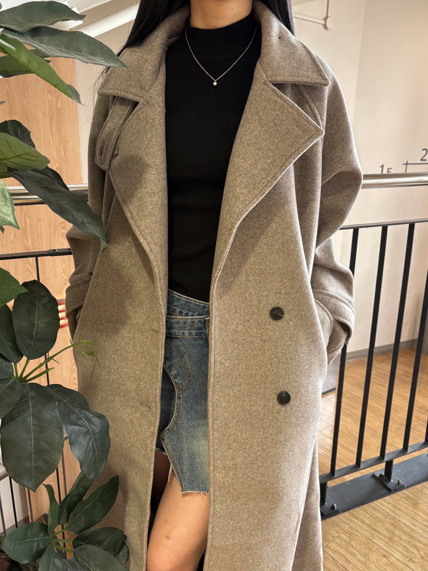 Stand collar wool long coat