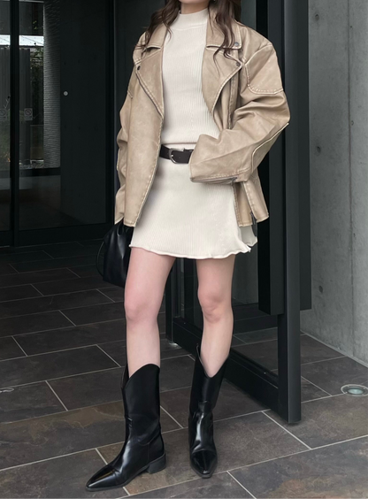 HIGH NECK RIB KNIT OP