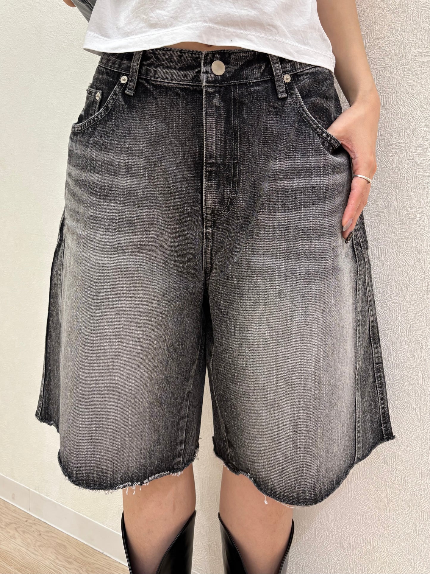 Button design half denim