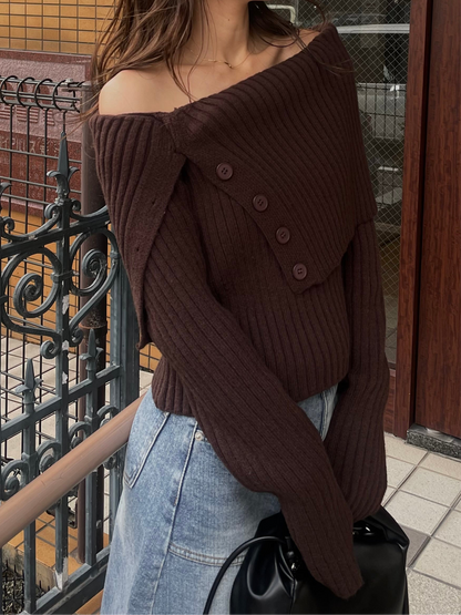 BUTTON OFF SHOULDER KNIT