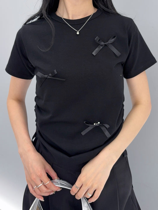 Ribbon shirring T-shirt