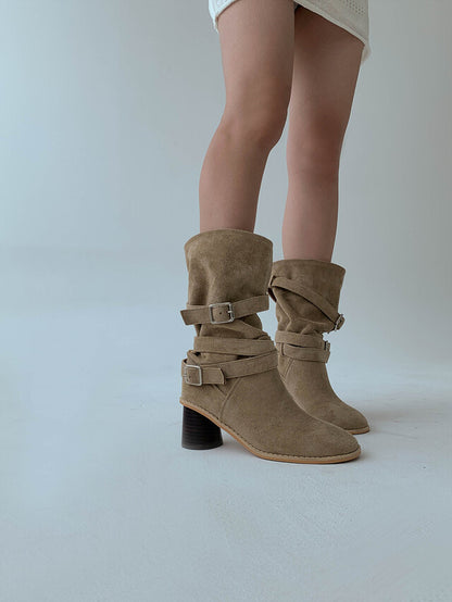 SUEDE BELT ANKLE BOOTS