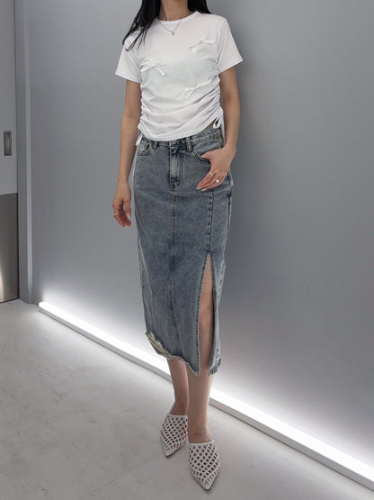 Ribbon shirring T-shirt