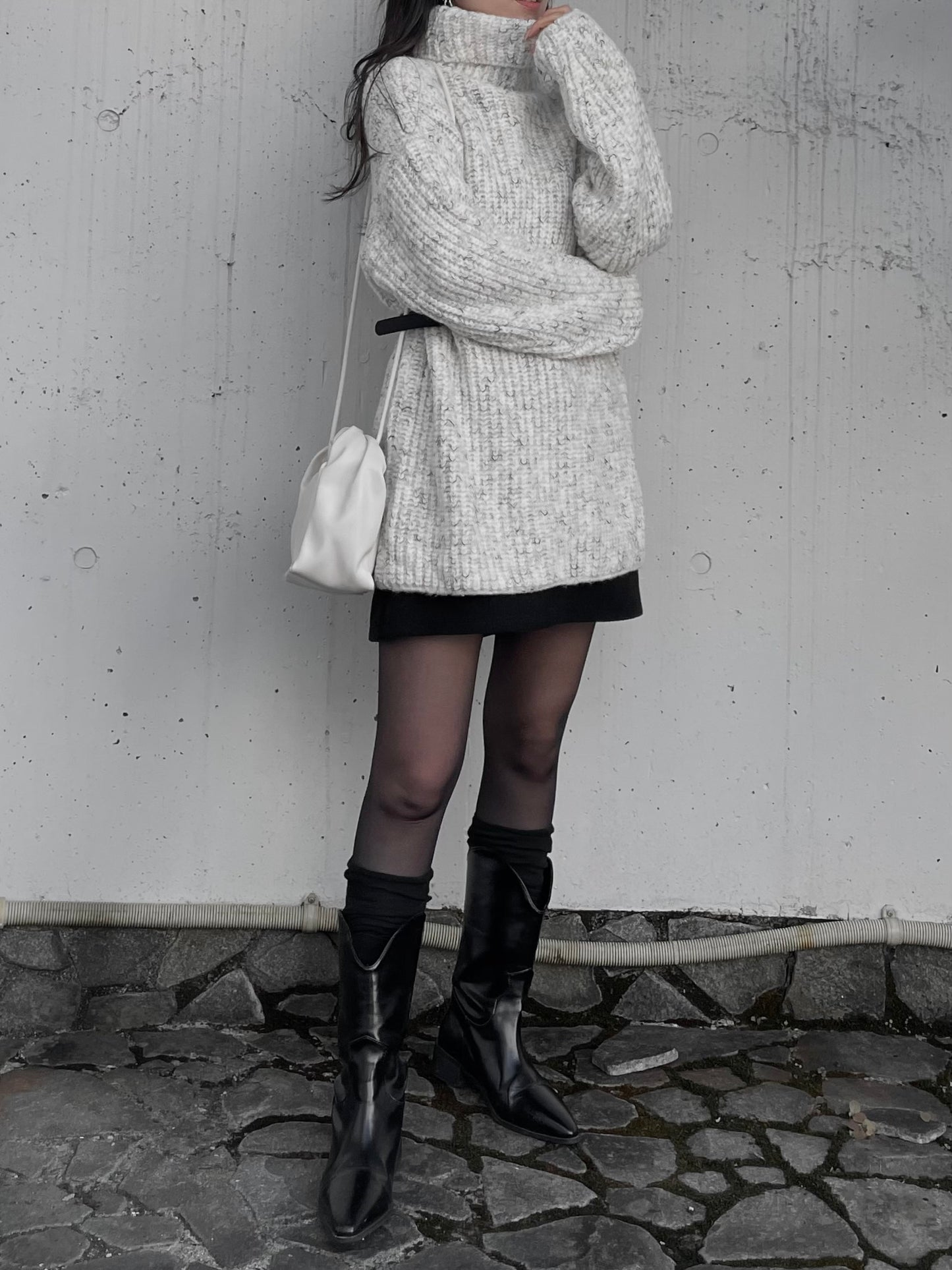 OVER TURTLE MIX KNIT