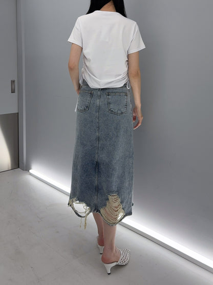 Ribbon shirring T-shirt