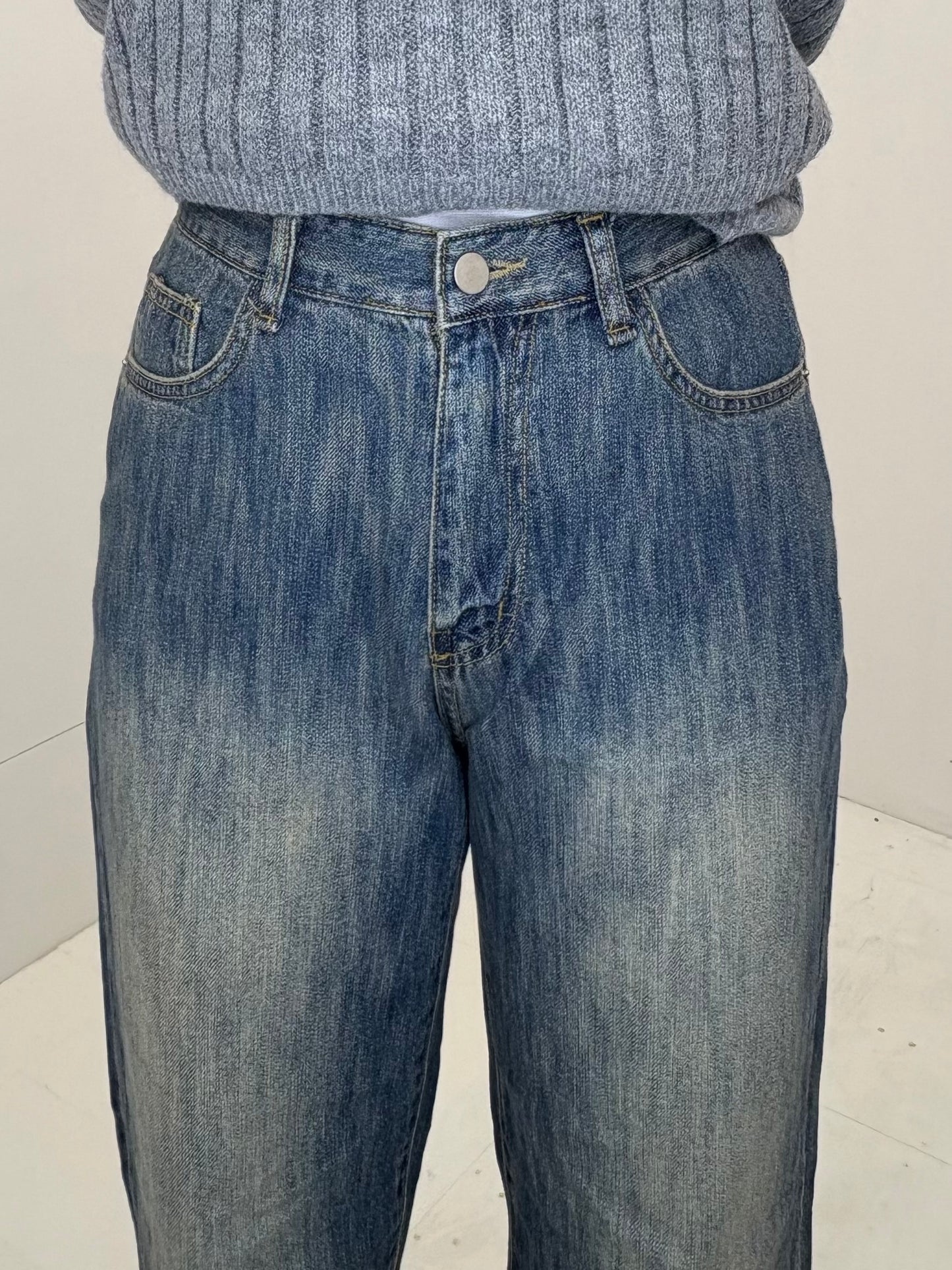 Straight wide wash jeans