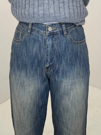 Straight wide wash jeans