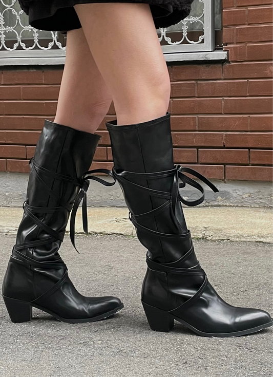 LACE UP LONG BOOTS