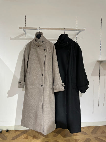 Stand collar wool long coat