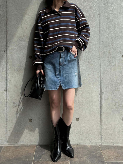 DAMAGE DENIM MINI SKIRT