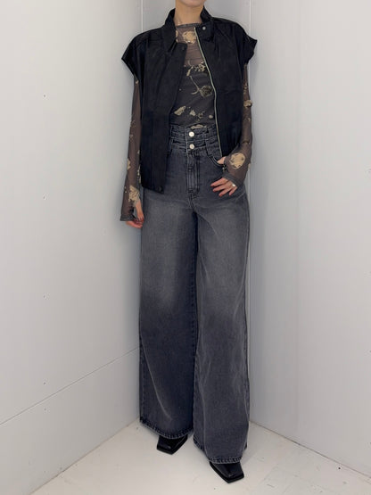 Vintage flower sheer tops