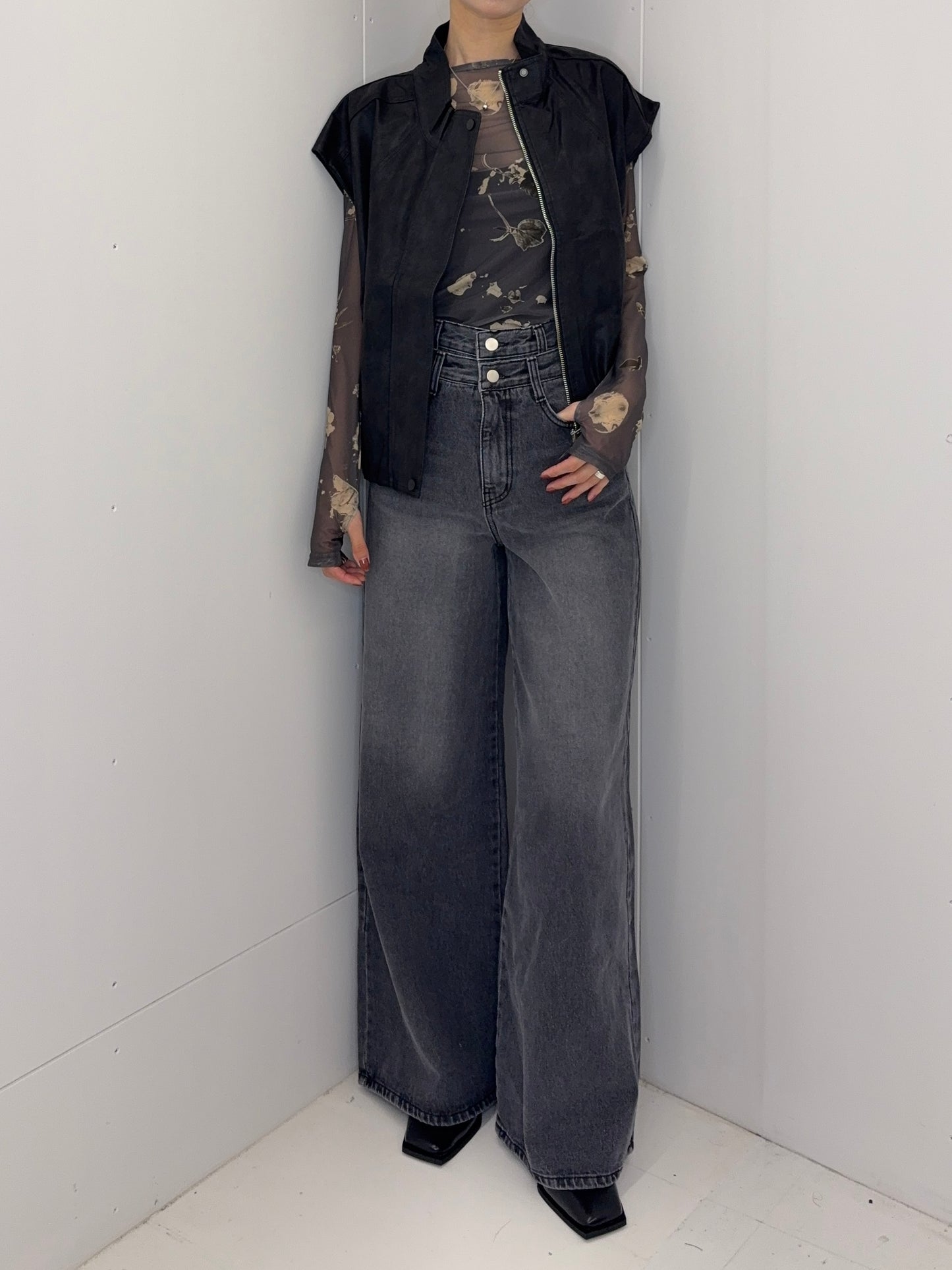 High neck leather vest