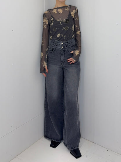 Vintage flower sheer tops