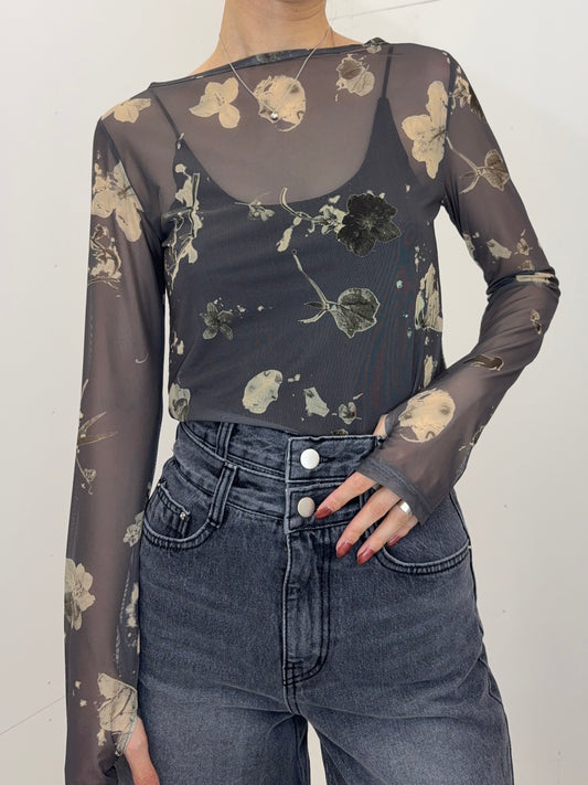 Vintage flower sheer tops