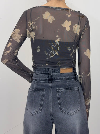 Vintage flower sheer tops