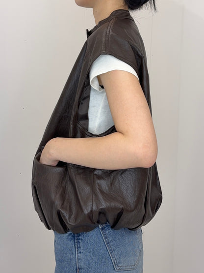 Collarless leather vest