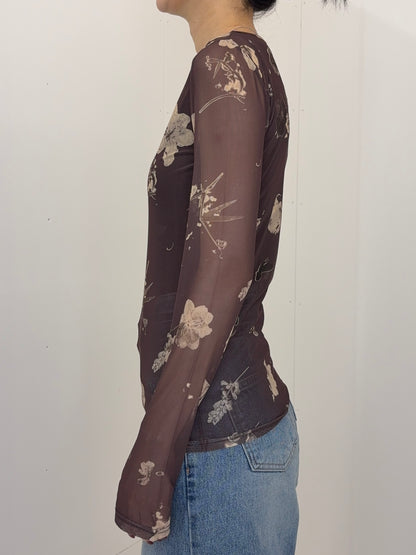 Vintage flower sheer tops