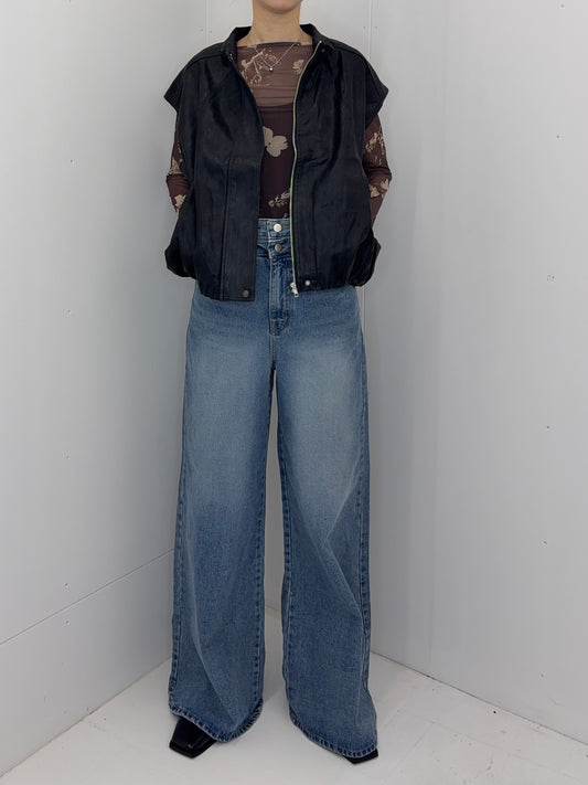 High neck leather vest